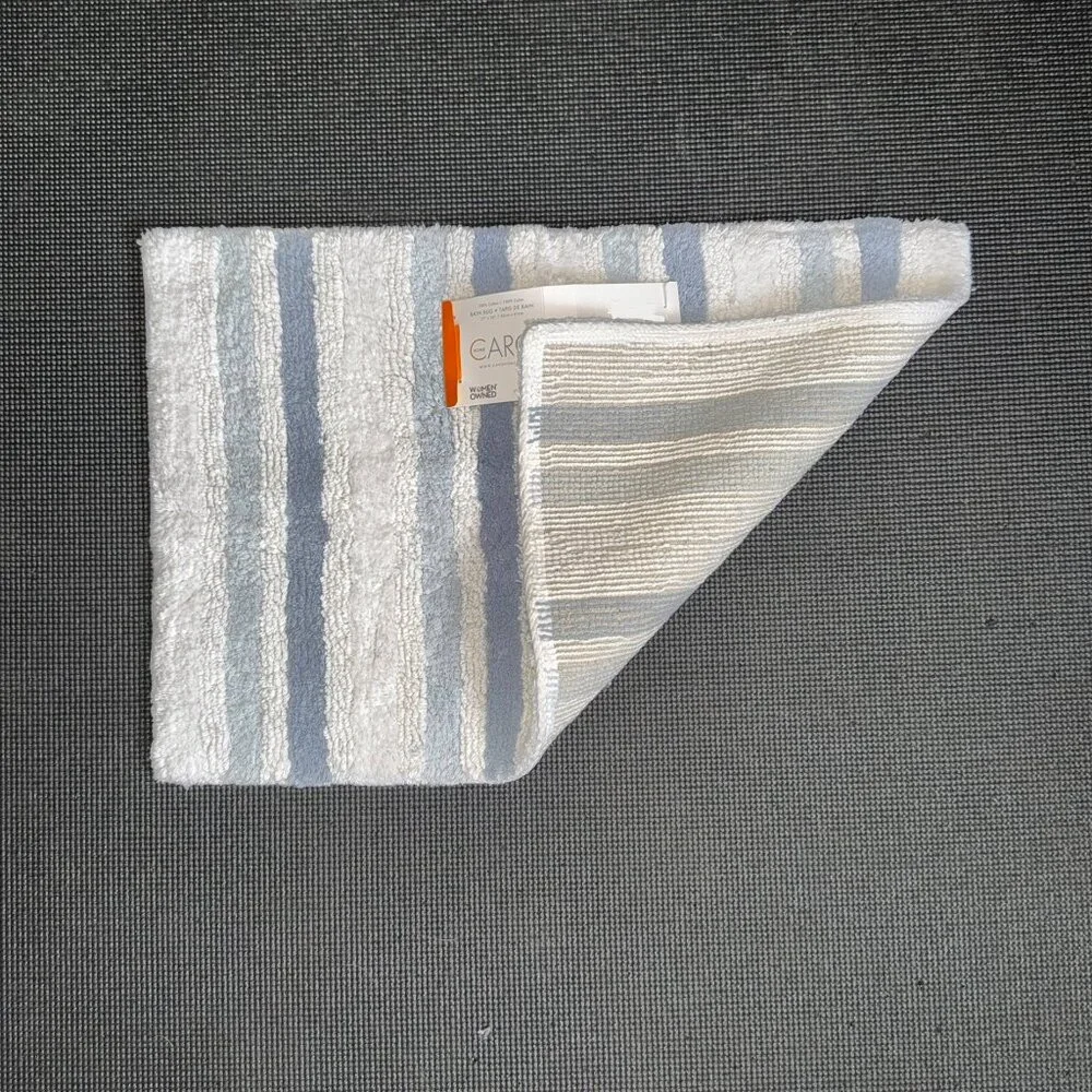 Caro 17 x 24 Blue White Stripes Striped Bath Rug Mat 100% COTTON Non Slip